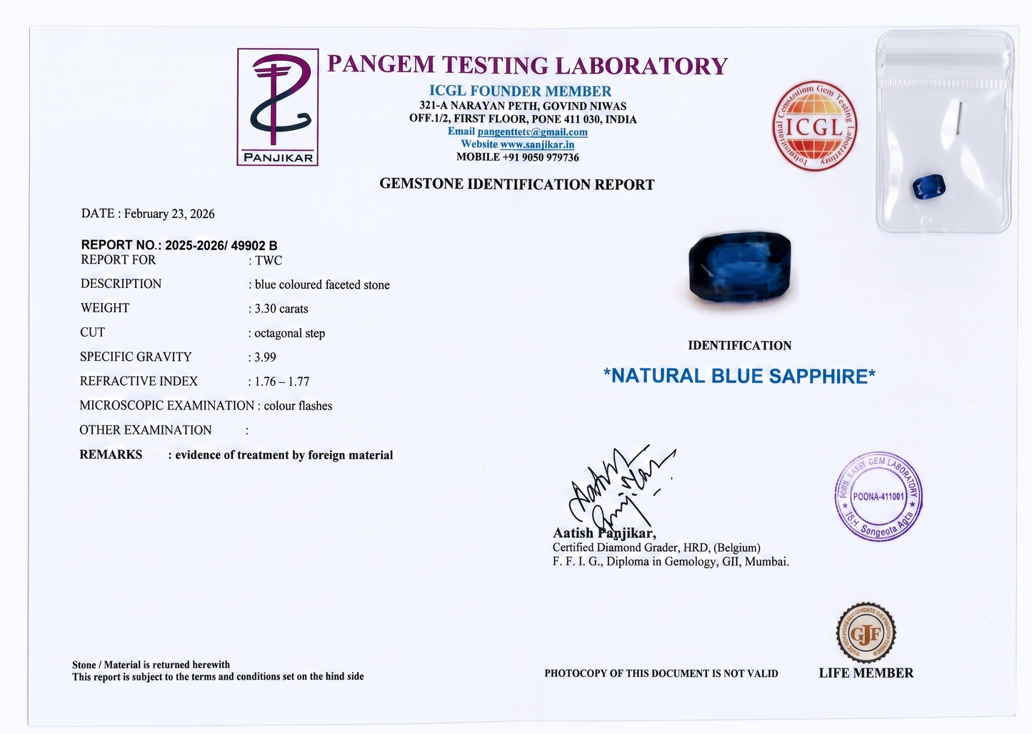 Blue Sapphire - 3.3 Carats
