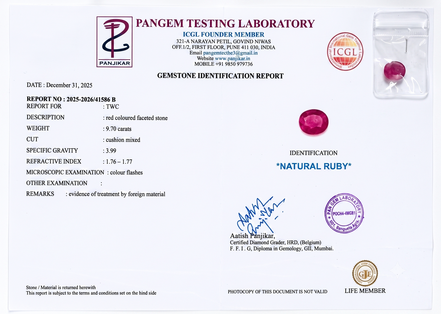 Ruby - 9.7 Carats