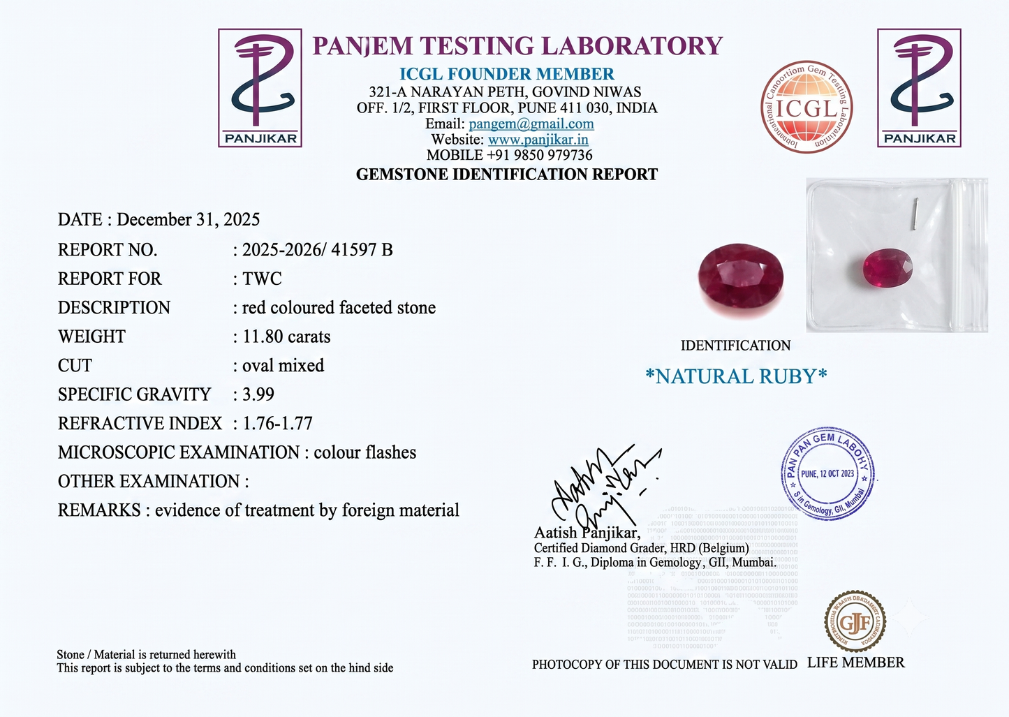 Ruby - 11.8 Carats