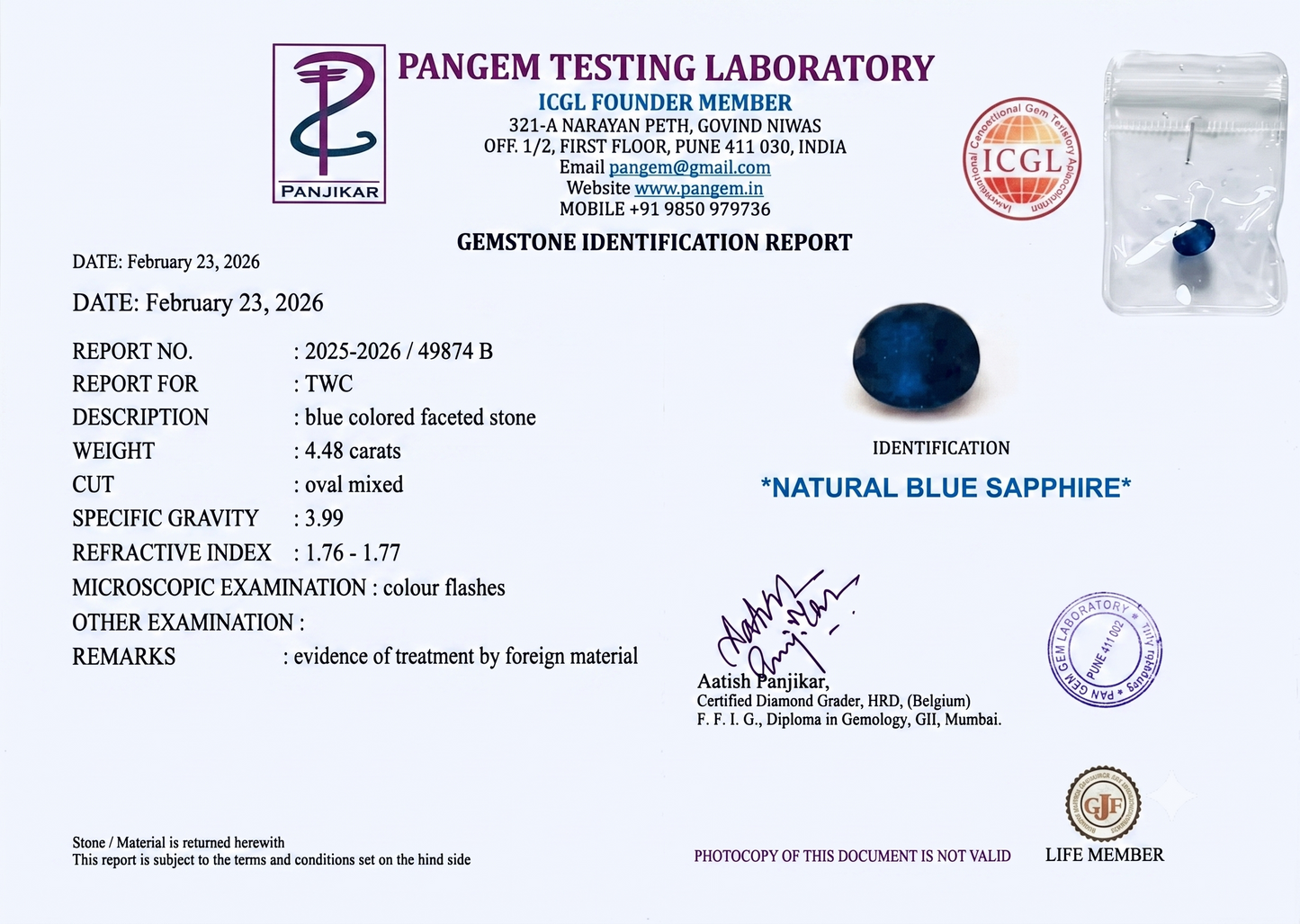 Blue Sapphire - 4.48 Carats