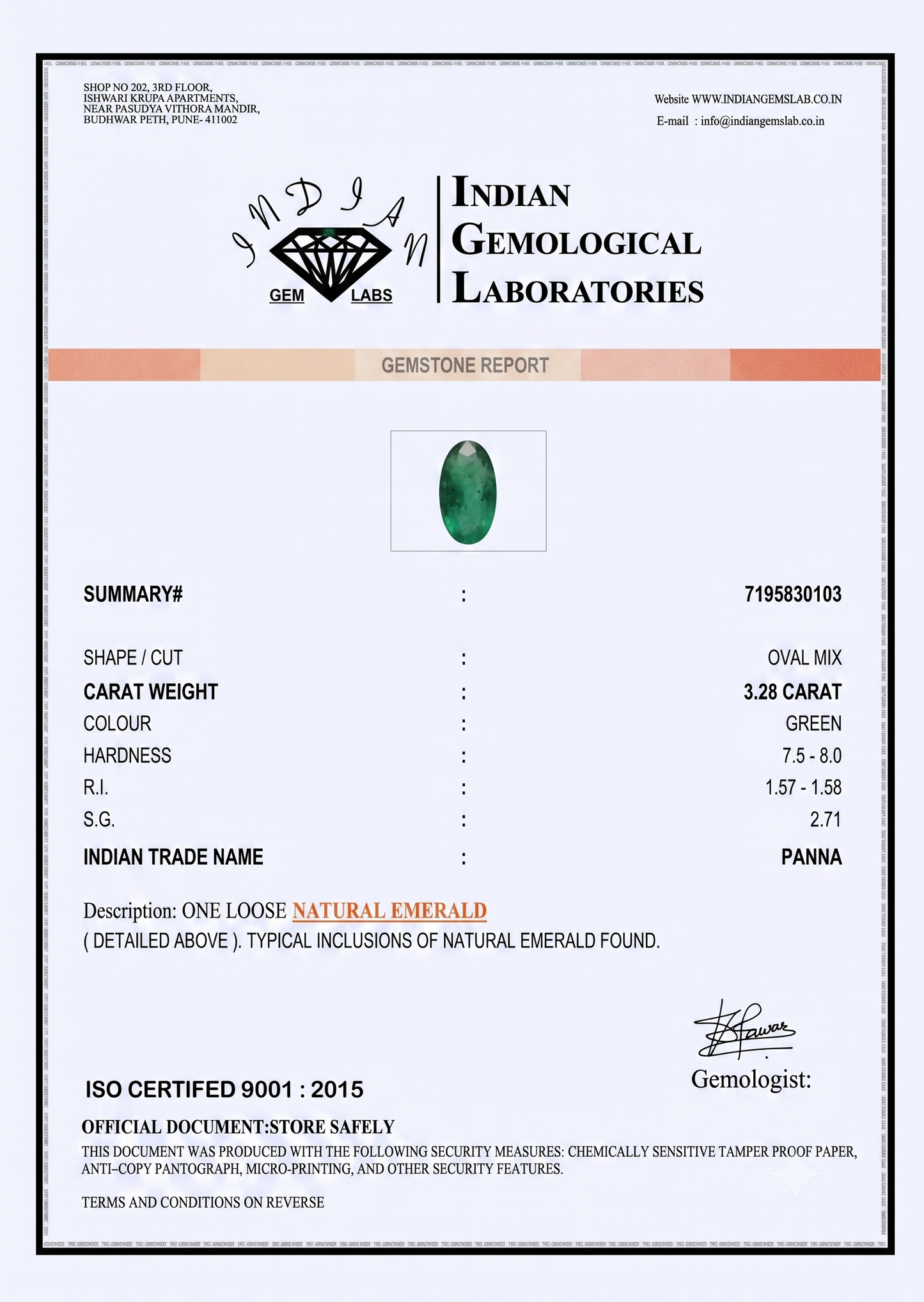 Emerald - 3.28 Carats