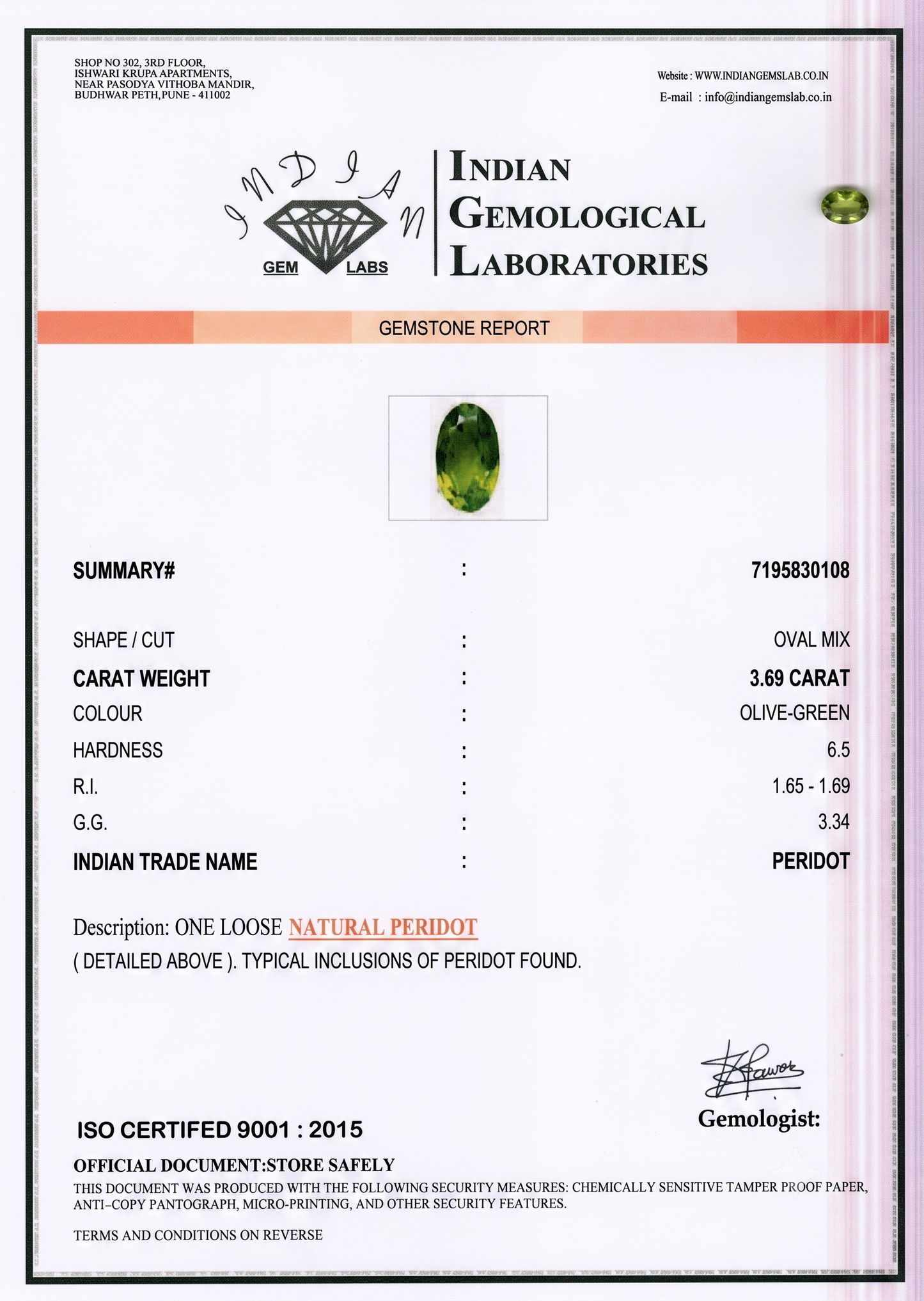 Peridot - 3.69 Carats