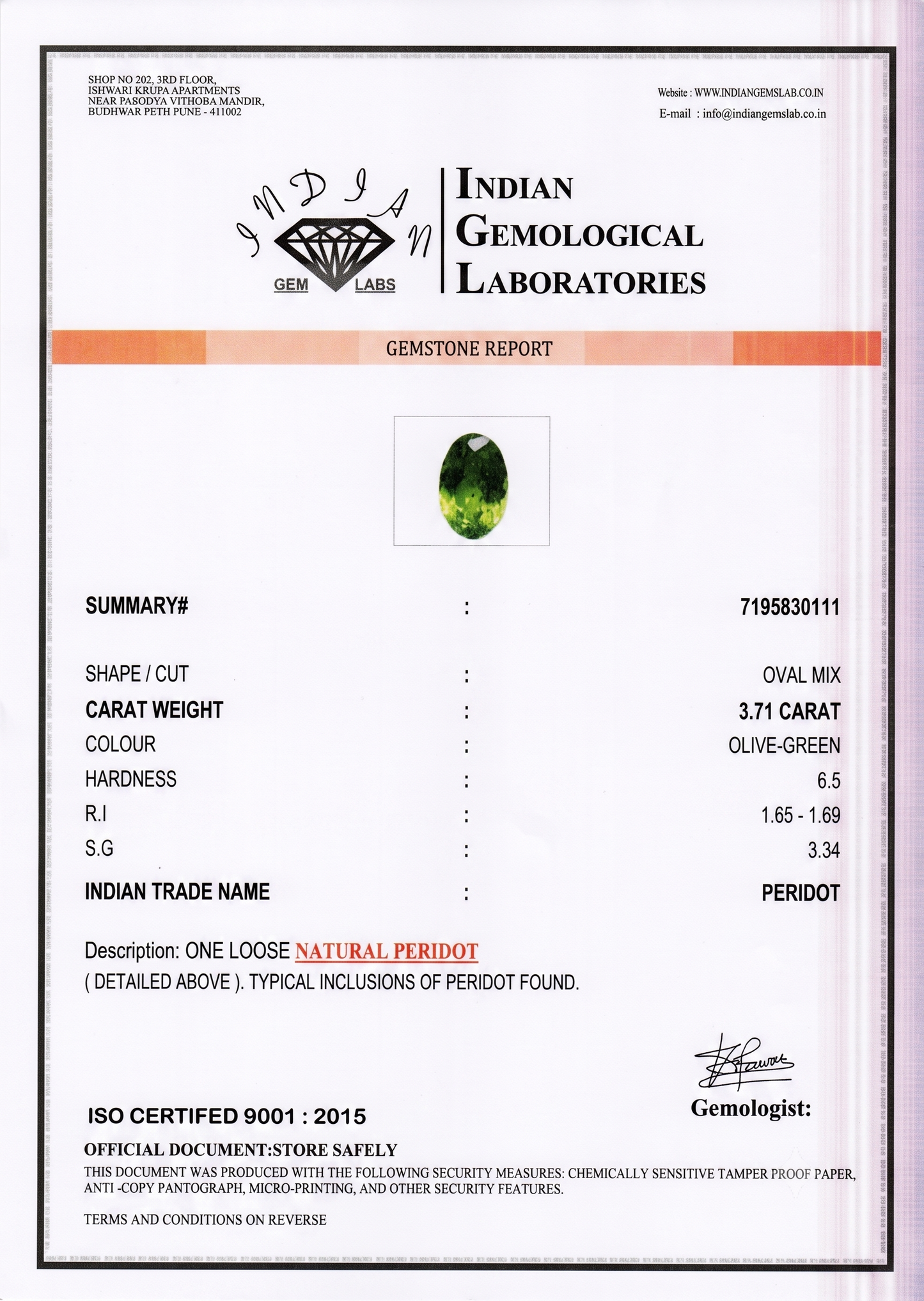 Peridot - 3.71 Carats