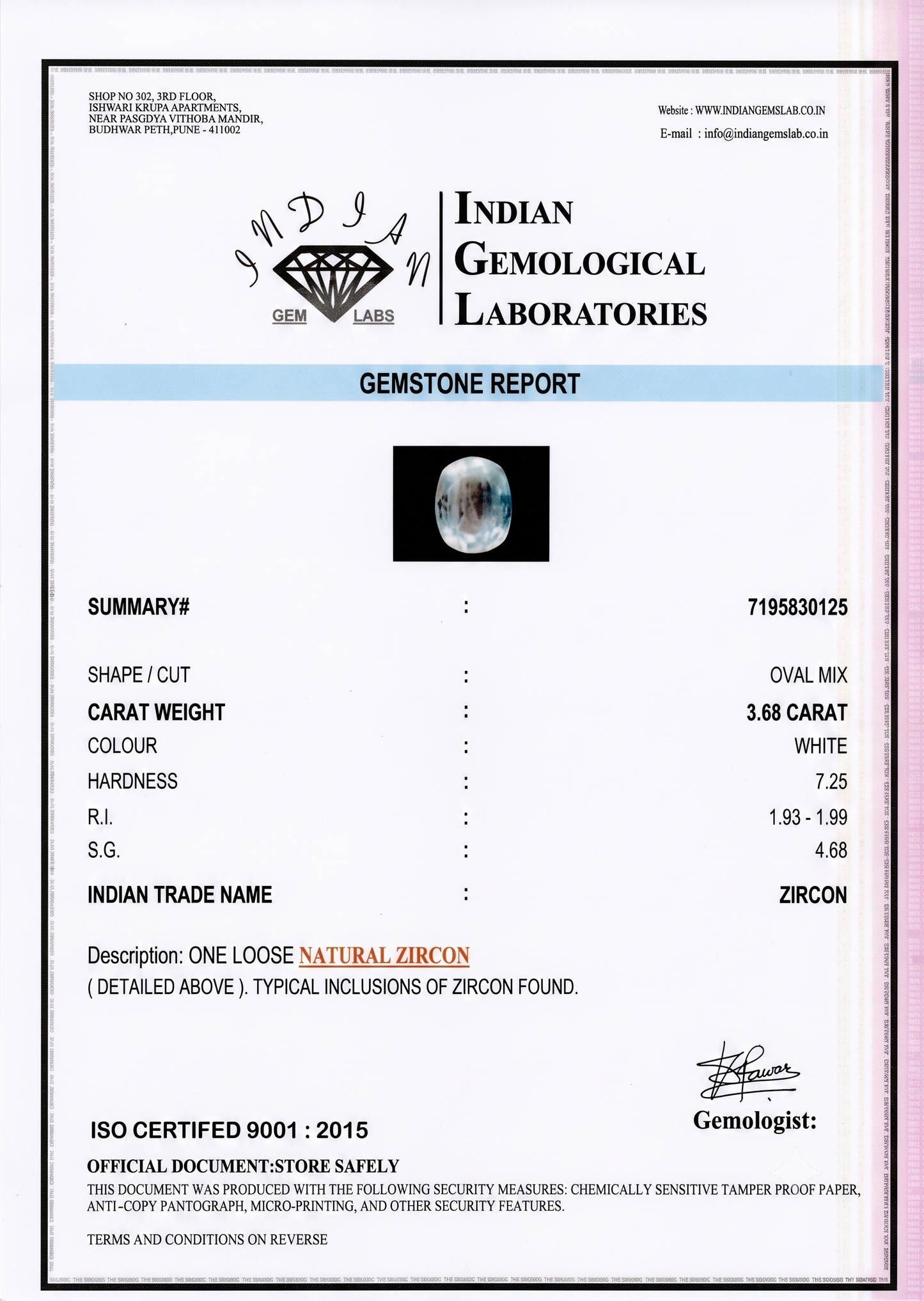 Zircon - 3.68 Carats