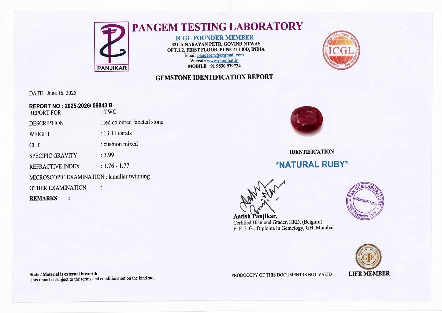 Ruby - 13.11 Carats