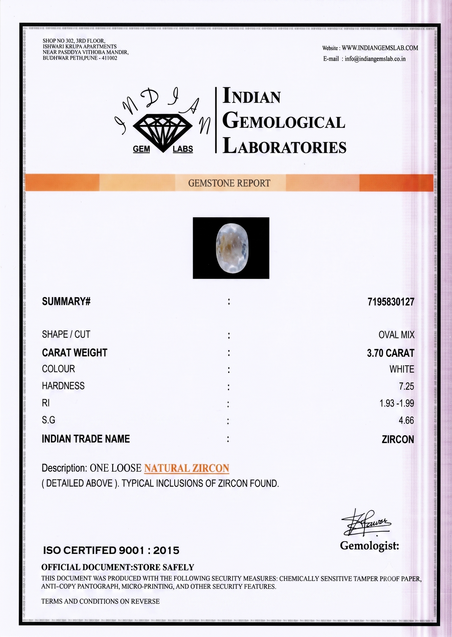 Zircon - 3.7 Carats