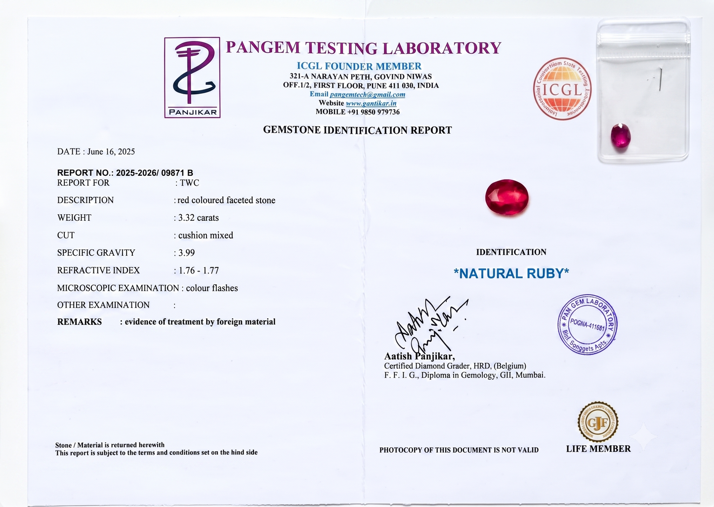 Ruby - 3.32 Carats