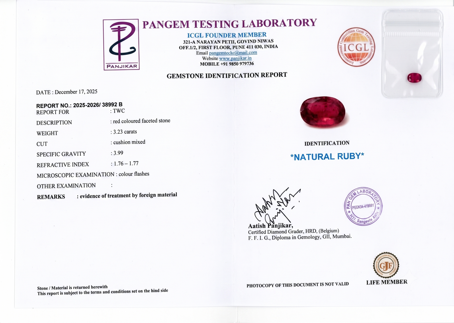 Ruby - 3.23 Carats