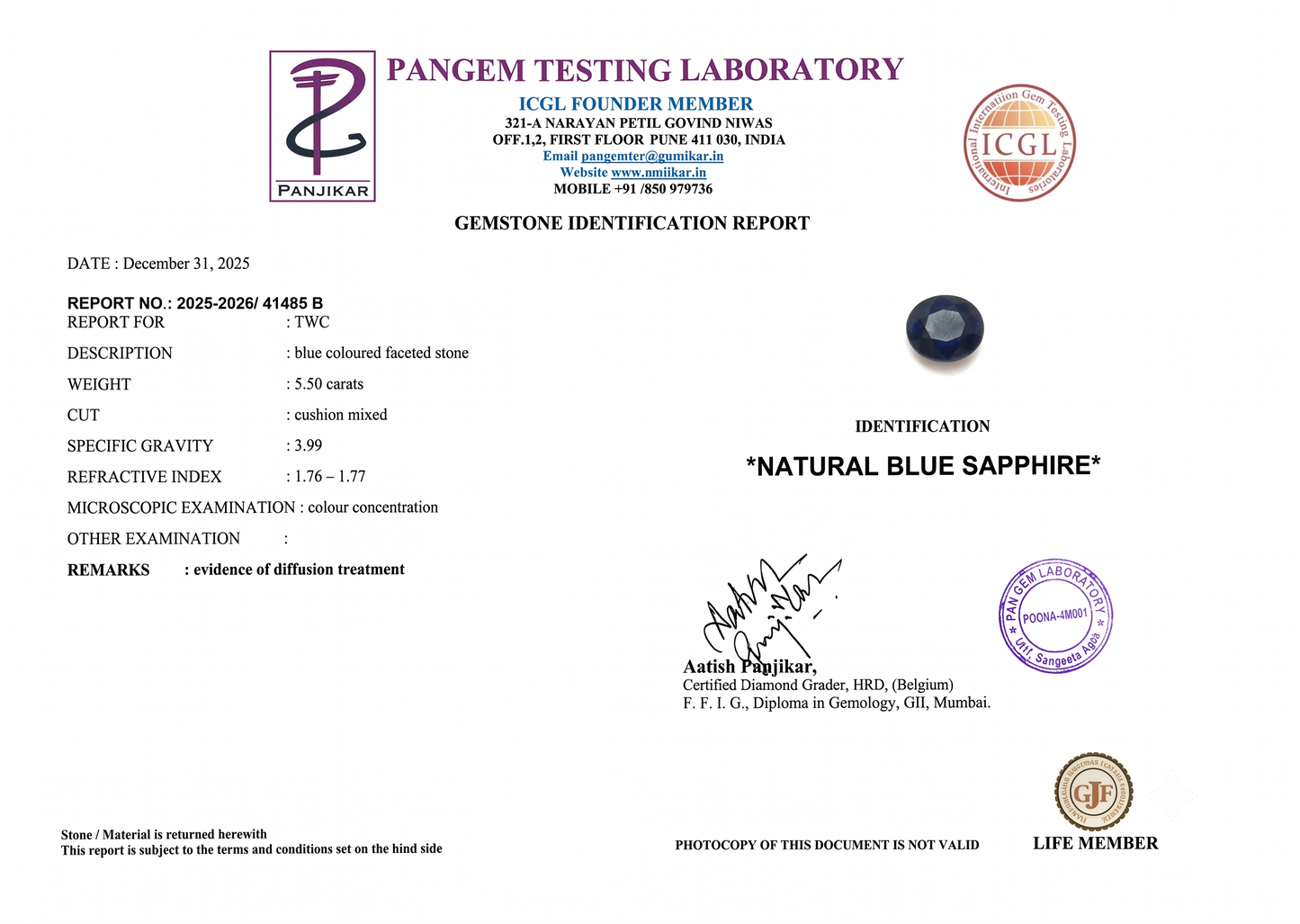 Blue Sapphire - 5.5 Carats