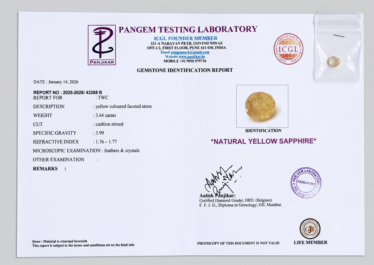 Yellow Sapphire - 3.64 Carats