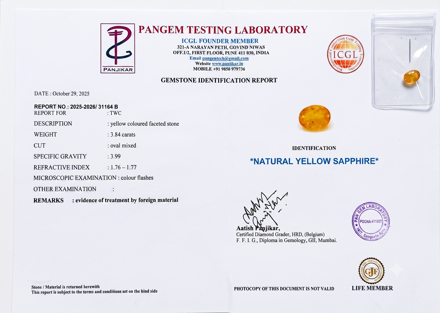 Yellow Sapphire - 3.84 Carats